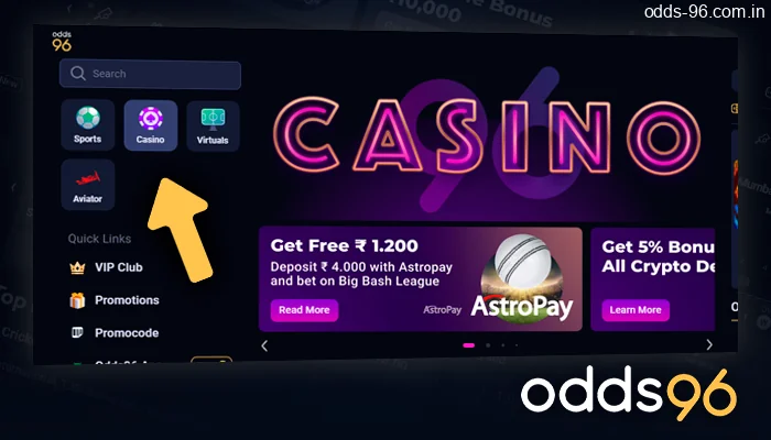 Visit Odds96 online casino page