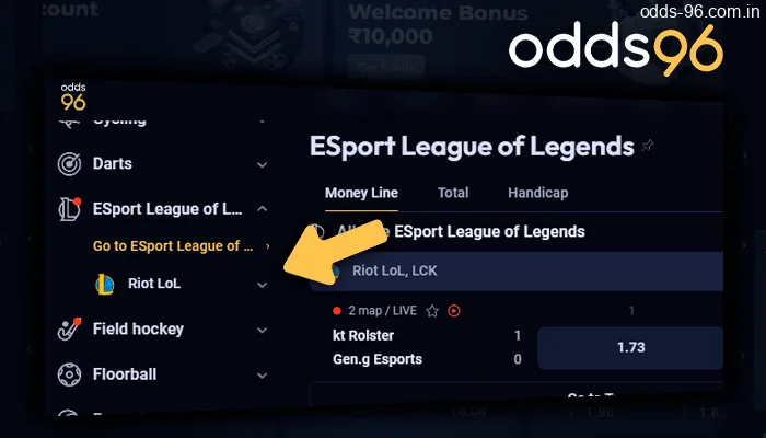Choice of games for betting on Odds96