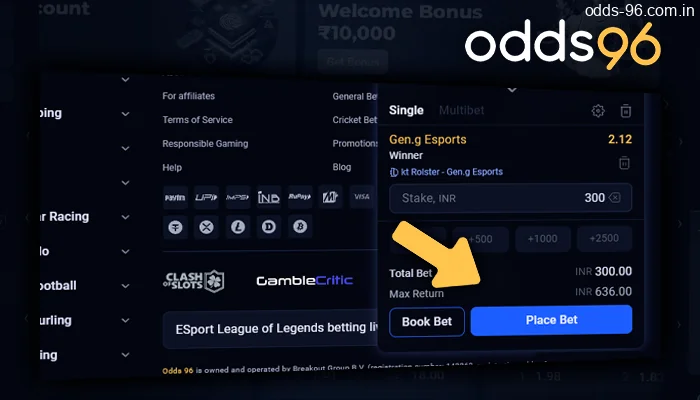 Place a bet on the eSports game at the bookmaker's office Odds96