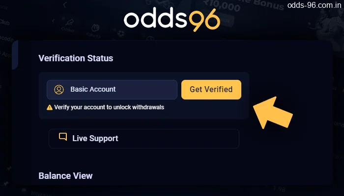 Confirming the identity of the user in the bookmaker's office Odds96