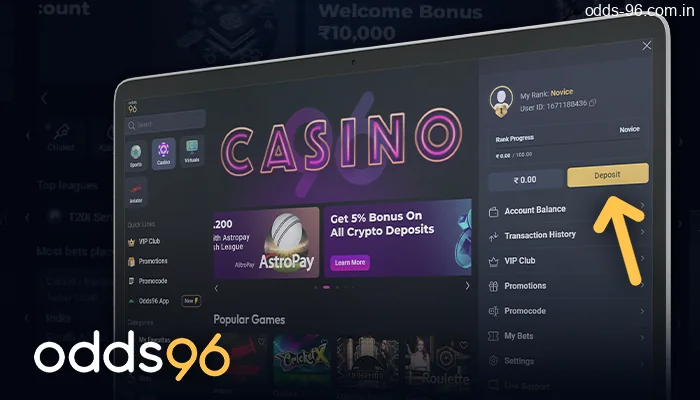 Recharge personal account at online casino Odds96