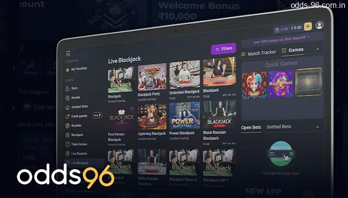 Live games section in online casino Odds96
