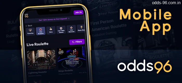 Odds96 Mobile app for playing Live Casino in India