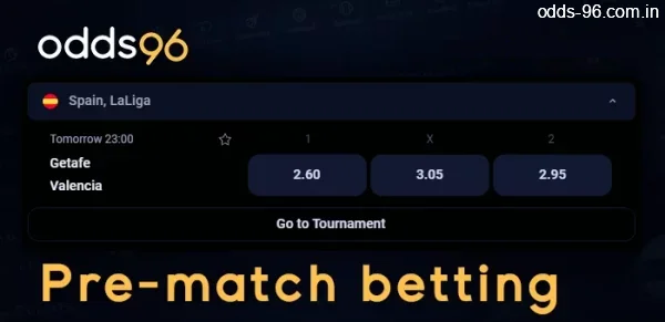 Prematch betting on sporting events at Odds96