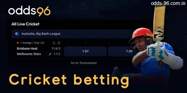 Betting on cricket matches at bookmaker Odds96