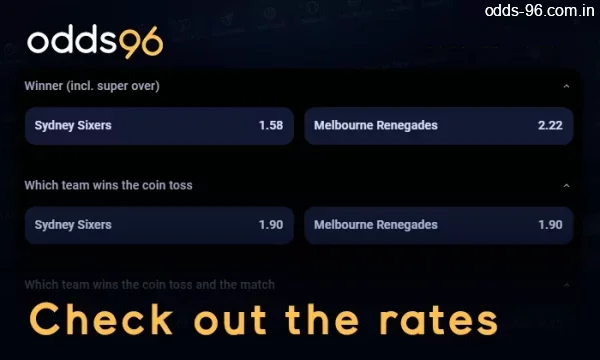 Check out the match betting odds on Odds96
