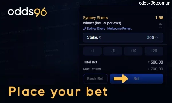 Confirm your match bet at Odds96