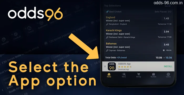 Where can you download the Android app Odds96 on the website?