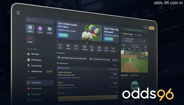 Visiting the homepage of the Odds 96 bookmaker's office