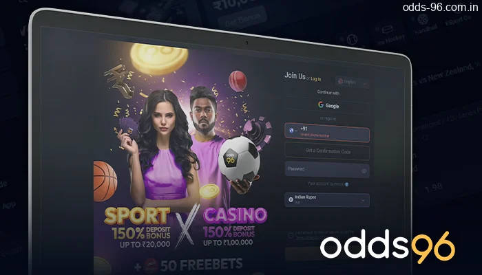 Registration of an account in the bookmaker's office Odds 96