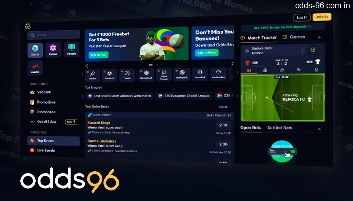 Visiting the homepage of Odds96