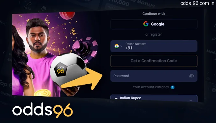 Entering a password in the Odds96 registration form