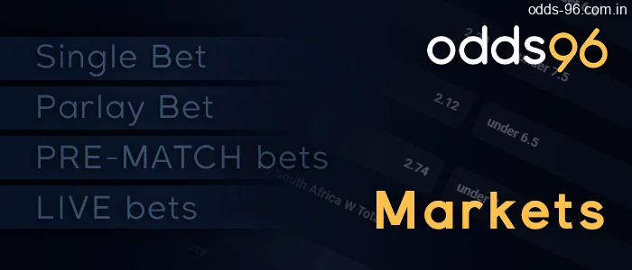 Odds96 sports markets for betting: single and parlay bet, live and prematch bets