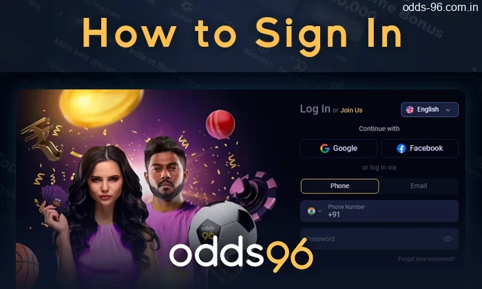 Instruction on how to sign-in at Odds96